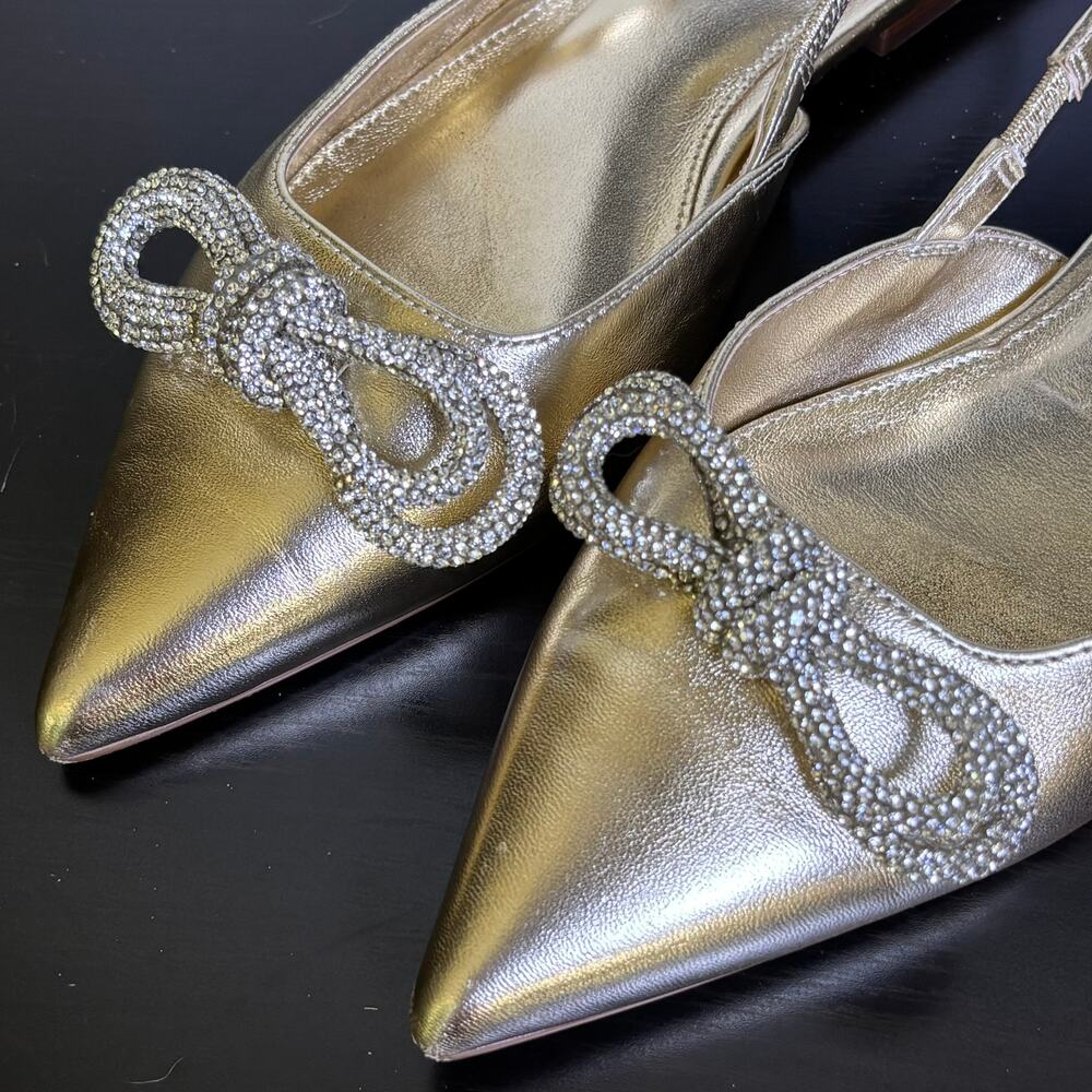 Lilly Pulitzer Brit Gold Leather Slingback Dressy Summer Event Bling Bow Size 9 - Picture 4 of 15